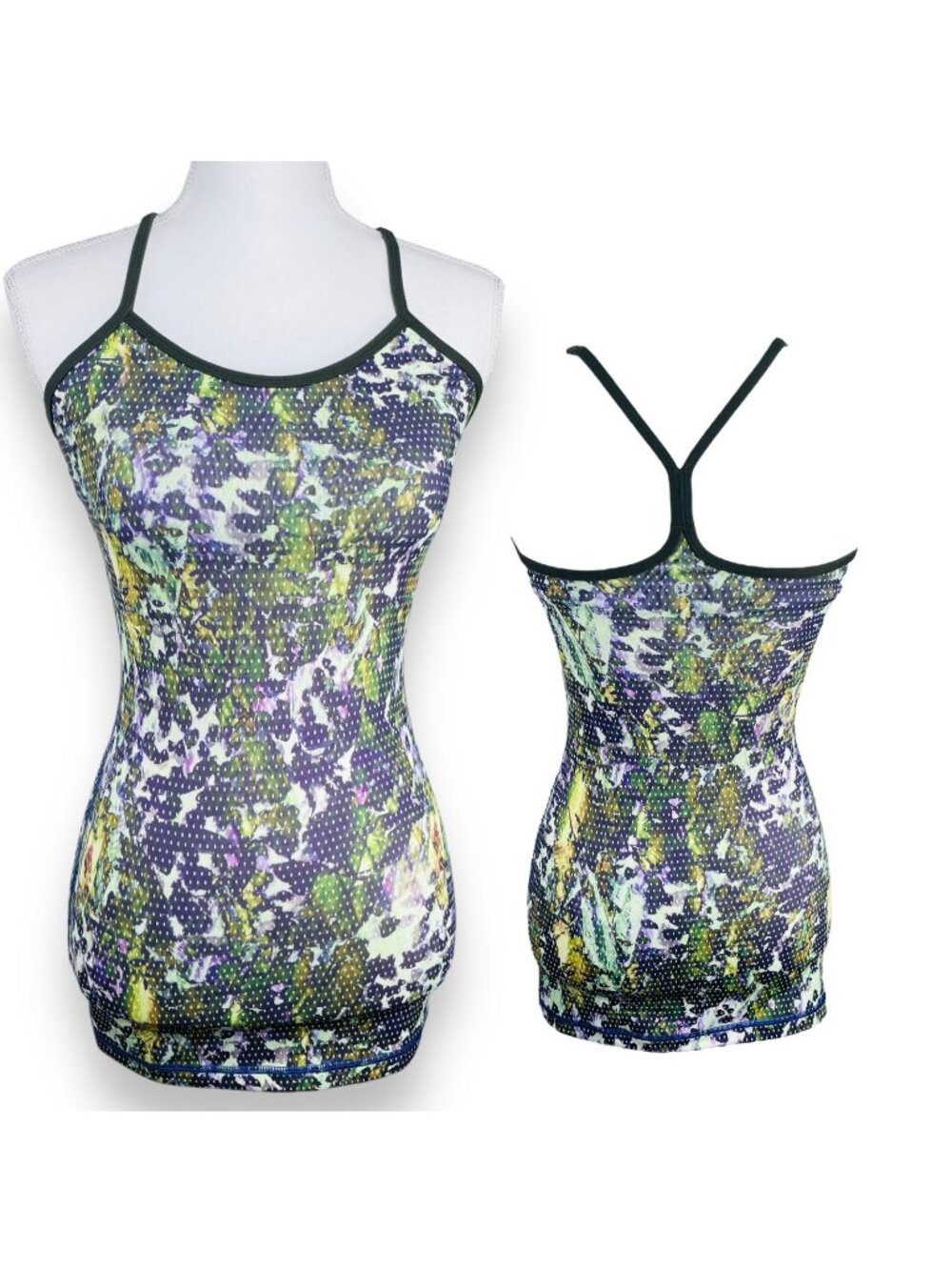 LULULEMON Power Y Green Floral Racerback Shelf Bra Workout Tank Top 2